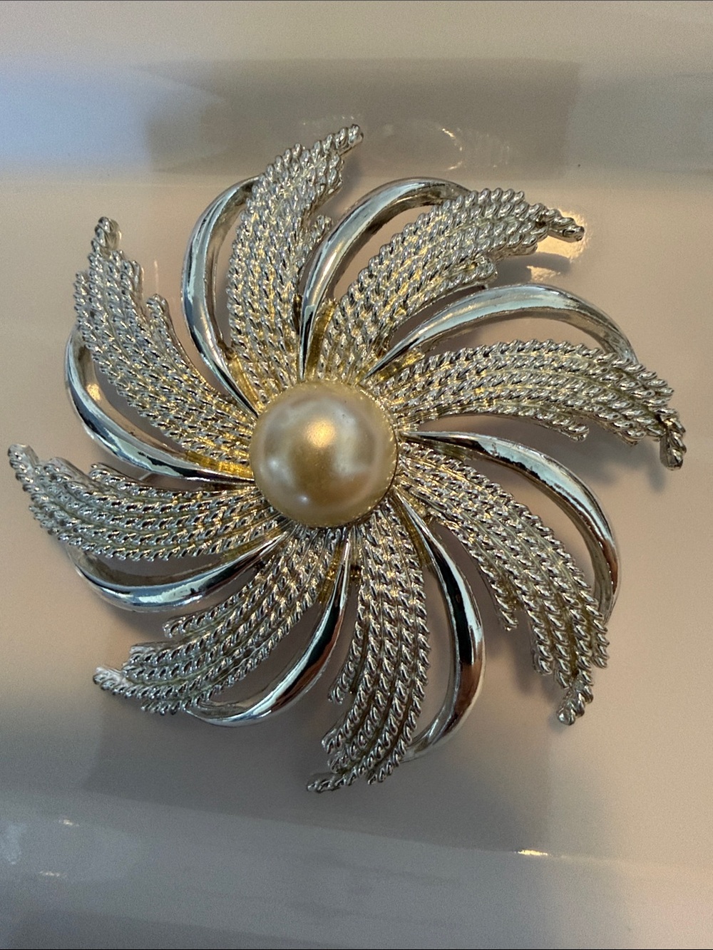 Sarah Coventry Silver-Tone Floral Brooch with Pearl Center